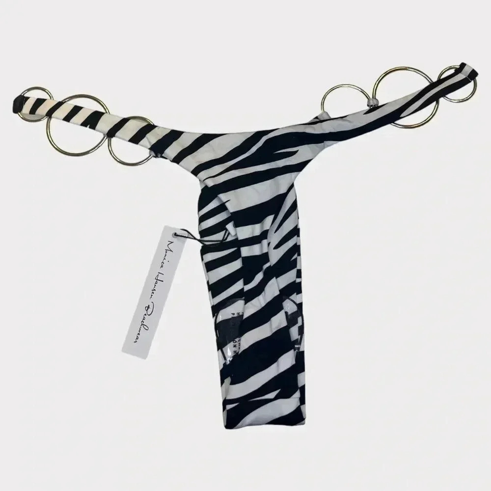 Monica Hansen Beachwear Wild Stripes Thong Bikini Bottom in Zebra Size XS - Picture 9 of 10